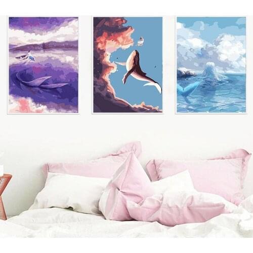 GATYZTORY 3PC Frame DIY Painting By Numbers Fish Animal Modern Wall Art Picture By Numbers For Home Decor Diy Gift