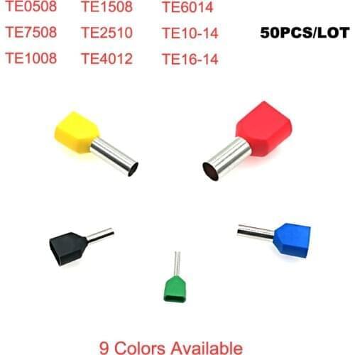 50pcs Dual Wire Tube ferrule insulated crimp terminals TE0508~TE16-14 Electric double wiring terminales connector cable 22-8AWG