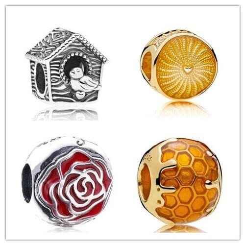 Authentic 925 Sterling Silver Charm Gold Yellow Enamel Rays Shine Rays Of Sunshine Charm Fit pandora Bracelet & Necklace Jewelry