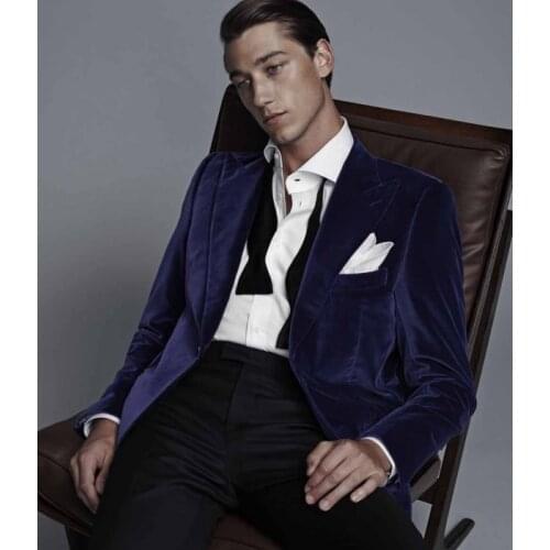 Latest Coat Pant Designs Purple Velvet Men Suit Slim Fit 2 Piece Blazer Custom Gentle Suits Prom Party Tuxedo Terno Masculino 45