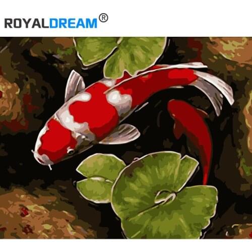 ROYALDREAM Lotus Brocade Carp Diy Digital Painting By Digital Modern Wall Art Pictures For The Home Wall Art Works