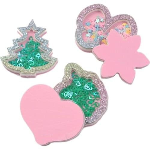 Christmas Santa Quicksand Sequins Acrylic Planar Resin Shakers DIY Bow-knot Crafts Home Craft Phone Case Home Decoration,1Yc7246