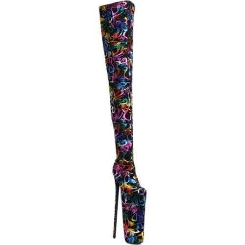 Sexy 30cm Super High Heel Walk Show Night Club Sexy Womens Thigh High Platform Boots Gothic Shoes Plus Size Boots 34-50 21-30