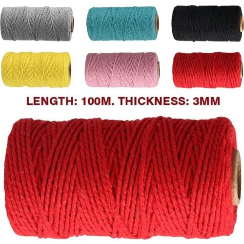 1pcs 3mm*100m Twisted-Cord Cotton Rope Colorful Twine Macrame DIY Cord String Thread for Party Wedding Decoration Accessory