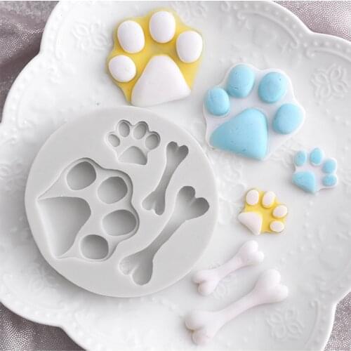 6 PCS pet footprints bone silicone mold, household adornment handicraft, resin 3 d art soap fudge cake bakery kitchen supplies