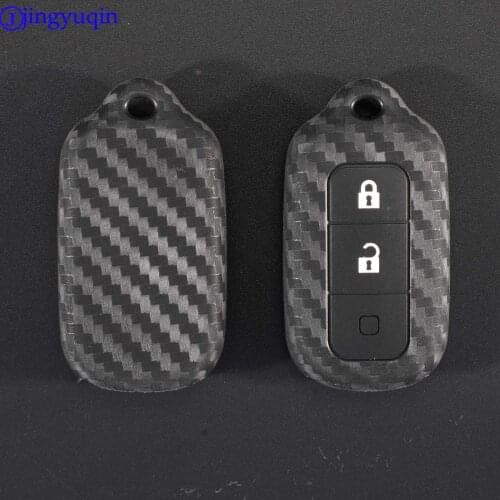 Jingyuqin 3 Buttons Carbon Fiber Patten Silicone Car Key Shell For Toyota Car Keys Blank Case Cover