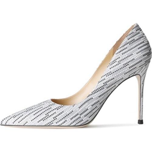 Fashion Printed Patent Leather High Heels Shallow Mouth Super High Heel Shoes Women Simple Drss Shoes With Large Size 34-42