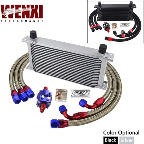UNIVERSAL OIL COOLER KIT 19ROWS OIL COOLER + OIL FILTER ADAPTER + STAINLESS BRAIDED HOSE WITH WX STICKER AND BOX