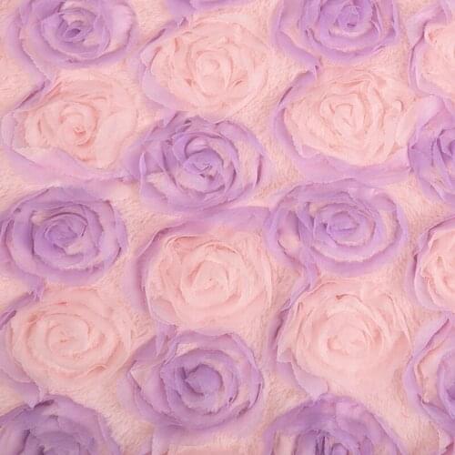 Pink Rose Embroidered Faux Fur DIY Fabric Furry Coat Doll Cushion Mat Background Decoration Fur Fabric 1 Meter