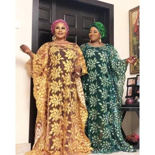 High Quality Georgette Embroidered Dress Caftan Women Solid Color Vest Loose Robe Suit African Large Size Elegant Party Gowns
