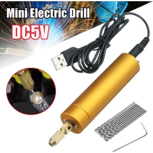 WENXING Portable Mini Electric Drills Handheld Micro USB Drill with 10pc Twist Drill Bits DC 5V Professional Hand Drill