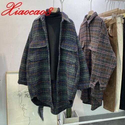 2020 Autumn Square Collar Casual Women Jacket Plaid Pattern Long Sleeve Coat Casual Single Breasted Tops Female Shirt Jackets