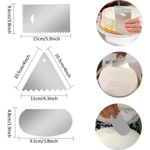 3Pcs Aluminum Cream Scraper Geometry Irregular Teeth Edge Spatulas Pastry Dough Cutters Butter Knife Diy Cake Decorating Tools