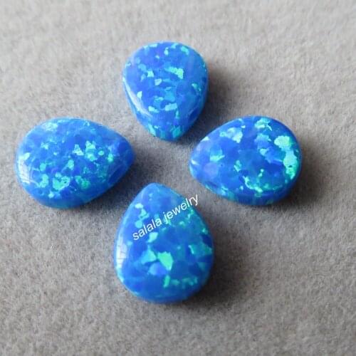 50pcs/lot 8x10mm Drilled Flat Back Pear Opal Blue Teardrop Opal Synthetic Drop Cabochon Opal for Necklace