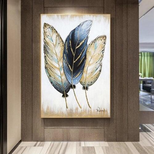 Abstract Golden Feather Posters and Prints Canvas Painting Wall Art Picture for Living Room Home Decor Indoor Decoration Cuadros