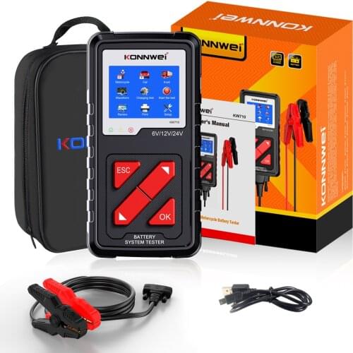 KONNWEI KW710 100-2000CCA Battery Analyzer Tester For Trucks 6V 12V 24V Car Cranking And Charging System Test Diagnostic Tool