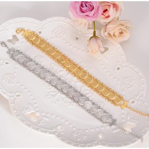 8.26inches Money Coin Bracelet gold silver Islamic Muslim Arab Coins Bracelet for Women Men Arab Country Middle Eastern Jewelry