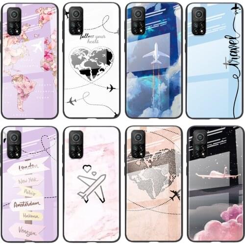 Tempered Glass Hot Luxury Cover World Map Travel Just Go For Xiaomi POCO F3 F2 X3 NFC X2 M2 Pro Shockproof Shell Phone Case