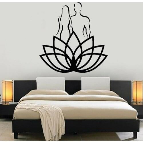 Lotus Flower Yoga Man Woman Wall Decal For Fitness Spa Center Large Vinyl Wall Stickers For Bedroom Islamic Home Decoration W602