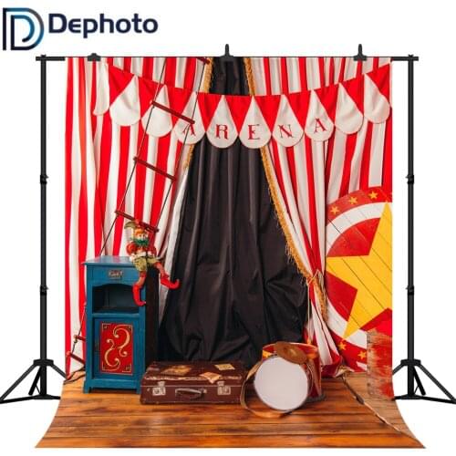 DePhoto Circus Red White Curtains Carnival Birthday Party Photography Backdrops Baby Shower Photo Studio Backgrounds Photobooth