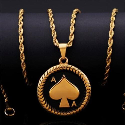Hip Hop Mens Europe and America Retro Titanium Steel Round Personality Street Spades A Pendant