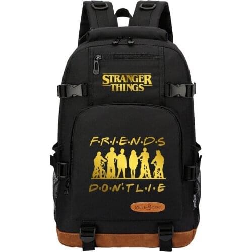 New Gold Stanger Things Prints Boys Girls Kids School Book Bags Women Bagpack Teenagers Canvas Men Laptop Travel Backpack