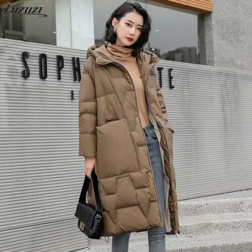 Luzuzi 2021 Winter Ultra Light Down Jacket Women Hooded Oversized Thick Warm Batwing Long Coat Female Loose Casual Down Parkas