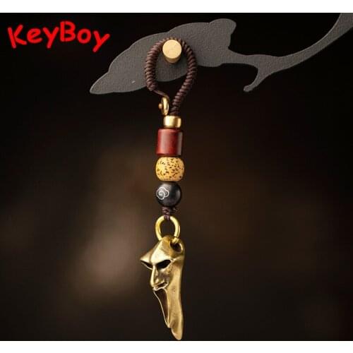 Punk Brass Long Mouth Skull Ghost Face Figures Key Chain Pendant for Necklace Copper Grimace Keychains Hangings Jewelry Keyrings