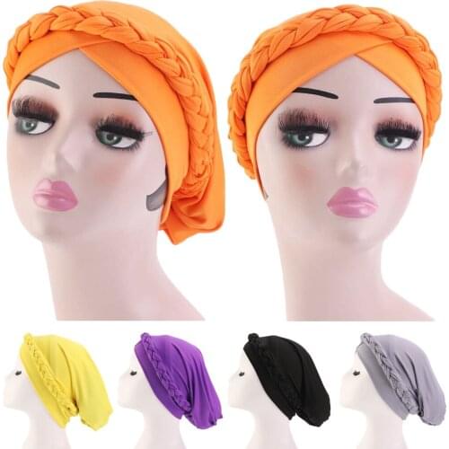 Muslim Women Braid India Turban Hat Ruffles Chemo Cap Beanie Hijab Caps Headwear Head Wrap Women Muslim Hijib Scarf Bandanas New