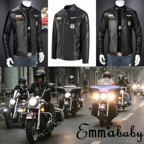 Emmababy Mens Retro Style Zipped Biker Jacket Real Leather Soft Black Casual