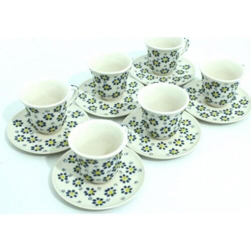 Handmade Tile Ceramic Daisy Pattern Coffee Cup Set - White