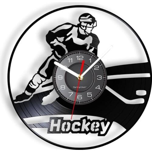 Ice Hockey Player Skating Wall Clock Sports Winter Events Room Artwork Decor Hockey Vinyl Album Record Clock Vinyl Disk Crafts