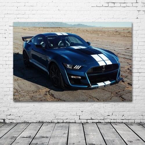 Supercar Ford Mustang Shelby GT500 Blue Muscle Car Wall Art Posters Fabric Canvas Print Paintings for Living Room Decor