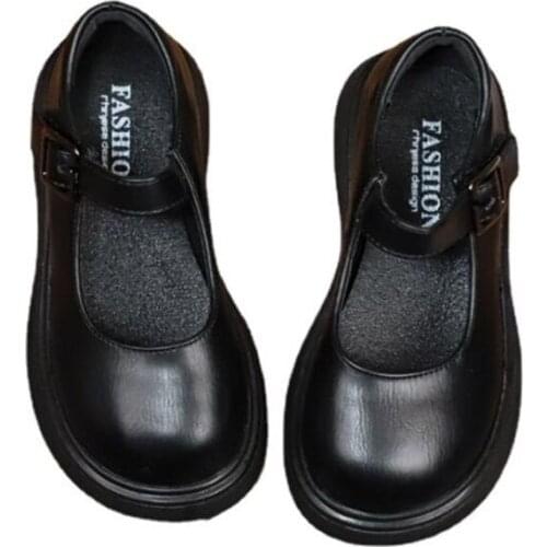 Girls Genuine Leather Shoes Non-slip Children Black Breathable Party Rubber Sole Kids Flats
