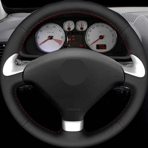 DIY Black Genuine Leather Car Products Steering Wheel Cover For Peugeot 307 CC 2004-2009 307 SW 2004-2009 407 407 SW 2004-2009