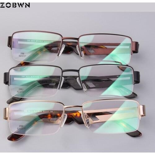 Wholesale glasses men frames lentes opticos para mujer half rim очки модные black front red temples gold brown очки square gafas