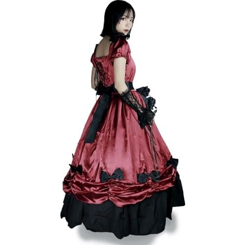 Victorian Lolita Dresses for Women Vintage Gothic Court Ball Gown Costume Palace Cosplay Party Long Red Dresses with Bustle