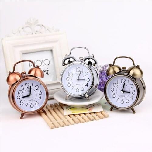 Retro Simple Metal Alarm Clock Round Night Light Number Pointer Table Clock Loud Bell Alarm Clock Room Decoration Clock