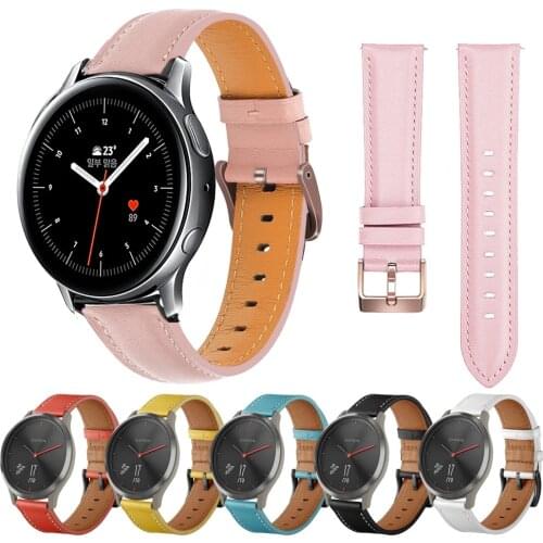 Leather For Samsung Galaxy Watch Active 2 44mm 40mm Watch band 20mm Top Layer Genuine Leather Round Tail Replacement Watch Strap