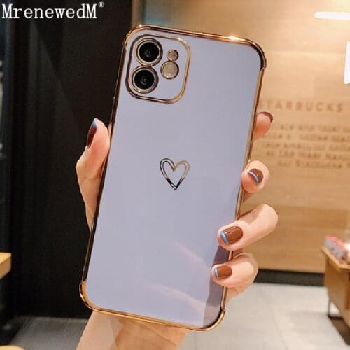 Luxury Gold Plated Love Heart Phone Case For iPhone 12 11 Pro X XR XS Max 12 Mini 7 8 Plus SE 2020 Plating Silicone Bumper Cover