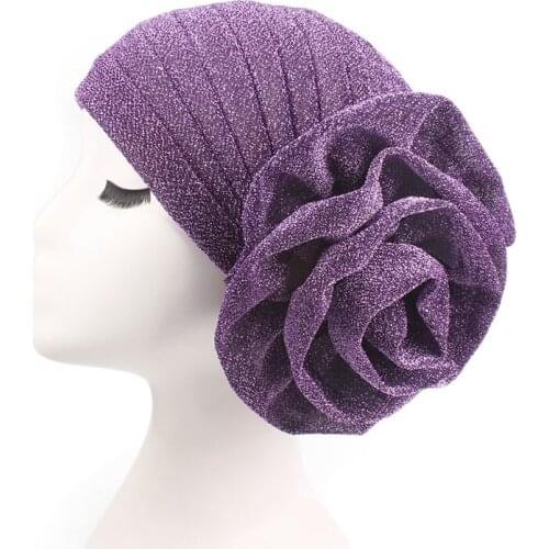 Muslim Women Hijabs Hat Headscarf Pile Heap Cap Fashion Bright Silk Big Flower Women Turban Islamic Hat Muslim Hair Accessories