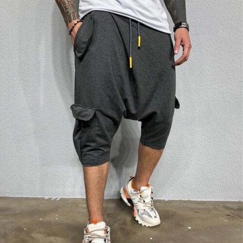 Mens New Hip Hop Fashion Cross-pant Loose Solid Cotton Shorts Mens Street Wear Sweatshorts Casual Haroun Pants Top Men Clothing