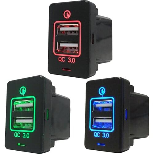 Car Styling 12V-24V QC 3.0 Waterproof Dual USB Charger Power Socket Mobile Phone Adapter For Honda F20 Black With Cable