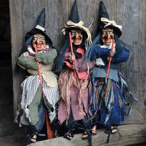 Halloween Decoration Supplies Horror Props Hanging Ghosts Voice Control Can Be Illuminated Toy Witch Broom Hanging Ghosts
