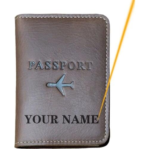 Engraved Name Passport Cover Genuine Leather Wallet Mens Business Bank Card Holder Case Women Credit ID Document Cardholder