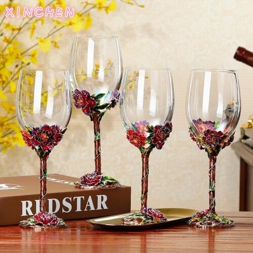 XINCHEN Creative Vintage Enamel Wine Glass Crystal Cup Goblet Home Wine Glass Party Cocktail Cup Wedding Gift