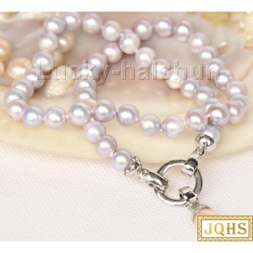 17" 8mm round white pearls necklace pendant beads Strand knotted clasp j9832