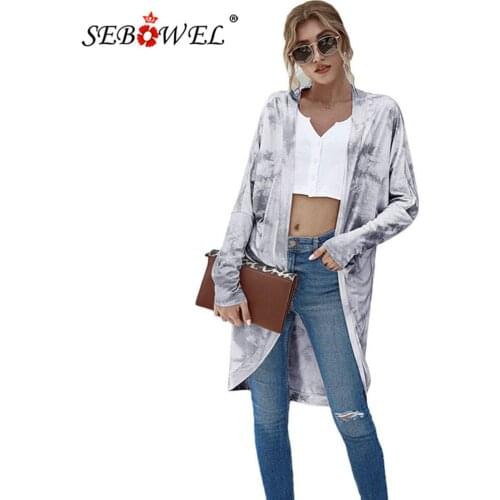 SEBOWEL Womens Tie-Dye Printed Long Sleeve Slim Cardigan Jacket Casual Autumn Spring Female Gradient Color Long Cardigans Coats