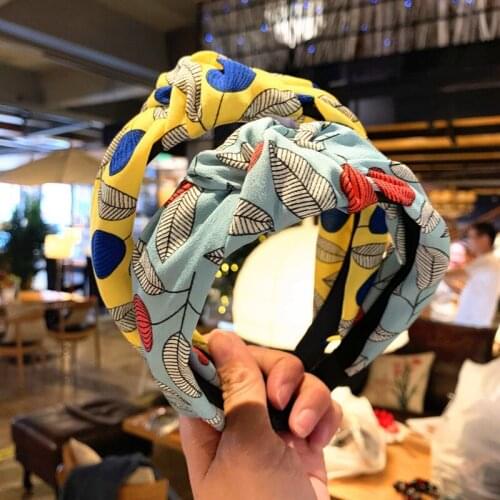 Knot Cross Hair Band Fashion Bow Leaves Print Womens Headpieces Fabric Elegant Handmade Headband Female Party Hair Accessories