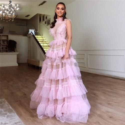 Lilac Lace Tiered Women Evening Dresses For Prom Gowns New Dubai Longue Robe De Soiree Long Saudi Arabia Party Dress Kaftan